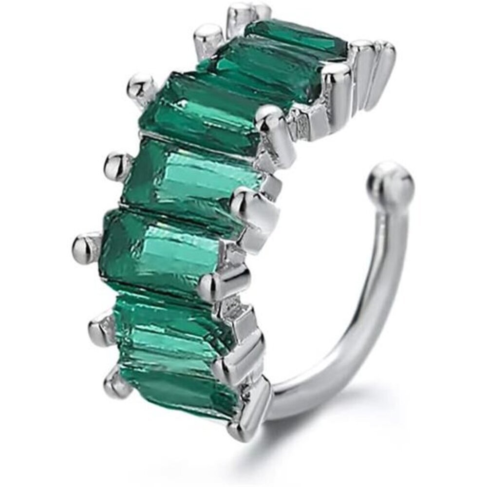 Green Crystal Ear Cuff – Cubic Zirconia Cartilage Cuff, Non-Piercing For Women